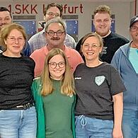 Die Führungsriege des Kegelvereins Haßberge-Steigerwald: (v.l.) Holger Jahn, Michael Hunger, Philipp Voit, Ingrid Wittsack, Noah Schnaus, Günther Österling, Vivien Gerisch, Tamara Bräuter, Pascal Österling, Hannes Opperman, Karl-Heinz Kager.