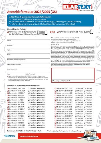 Anmeldeformular Bayerische Rundschau