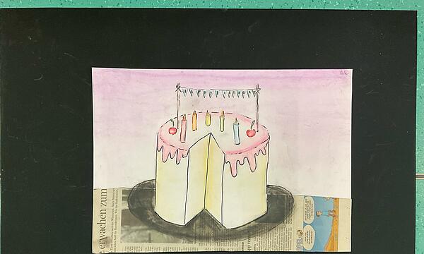 Gleich zwei Künstler inspirierten Nele aus der Klasse 5e der Realschule Hirschaid zu ihrer Geburtstagstorte: Juan Gris und Wayne Thiebaud. Nele tritt in deren Fußstapfen und kann sich über den 3. Platz im Einzelwettbewerb freuen.