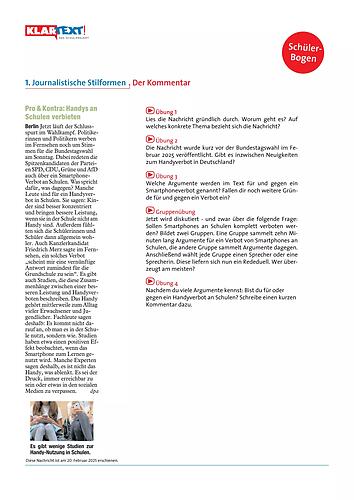 Arbeitsblatt zur Textsorte Kommentar_Handyverbot an Schulen