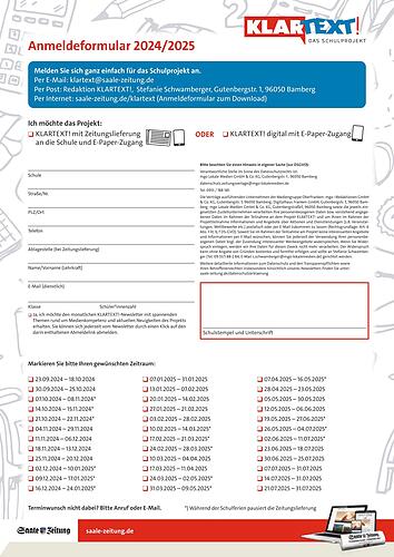 Anmeldeformular Saale-Zeitung