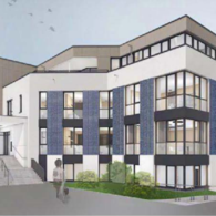 Pläne des sanierten Rathauses Rödental, Perspektive vom Bürgerplatz