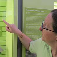 Museumsleiterin Martina Wilm-Kiesel zeigt, wie der Grallator zu seiner damaligen Lebenszeit ausgeschaut haben könnte.