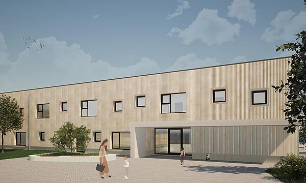 Eine mit Holz verkleidete Fassade soll der Kindergarten Eltingshausen erhalten.