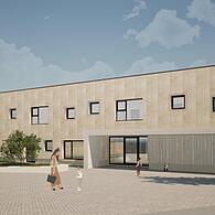 Eine mit Holz verkleidete Fassade soll der Kindergarten Eltingshausen erhalten.