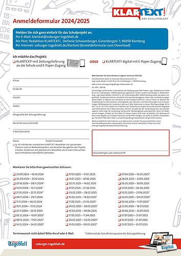Anmeldeformular Coburger Tageblatt
