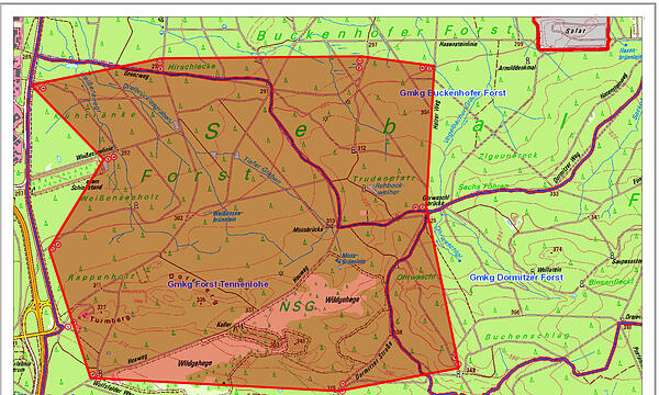 Das wegen Waldbrands gesperrte Gebiet im Tennenloher Forst.