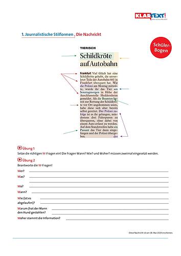 Arbeitsblätter zum Kapitel 1: journalistische Stilformen