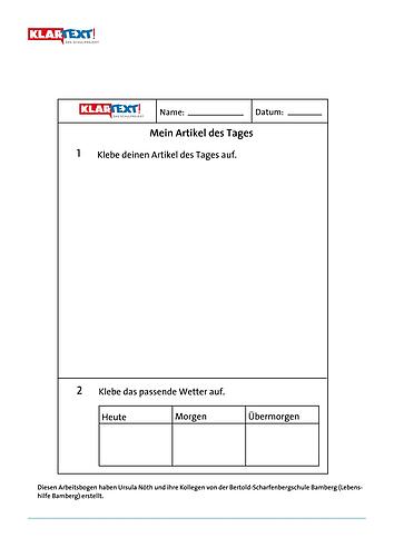 Arbeitsblätter zum Kapitel 1: Kinder erforschen die Zeitung